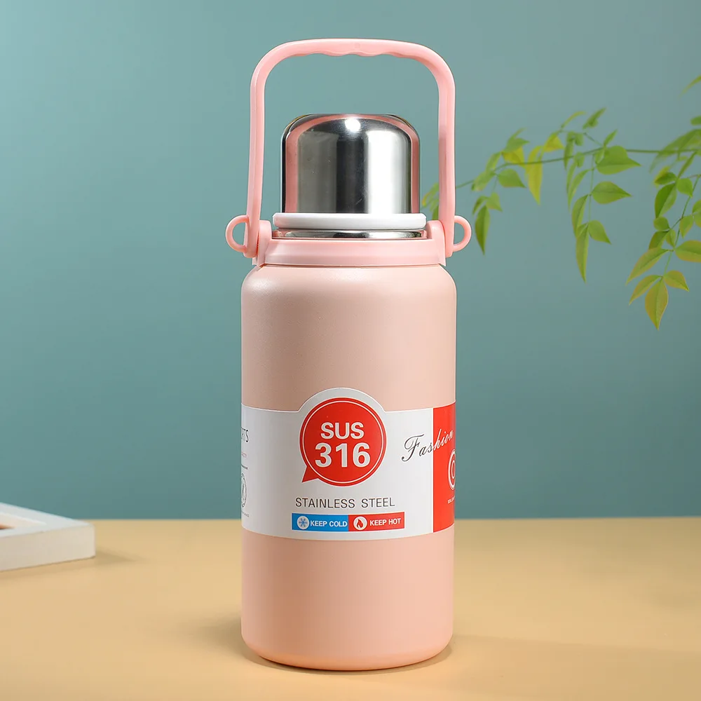 Customized Logo Reusable Gym Sport Metal Bottles Stainless Steel Vacuum Flasks Thermel Water Bottle Cup with Handle
