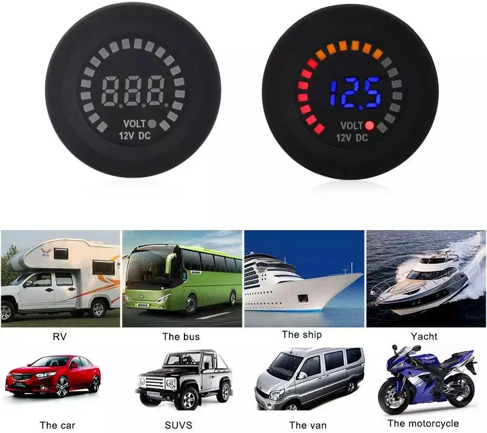 Daiertek 12vdc Volt Meter Voltmeter Mini Round Digital Voltmeter Car