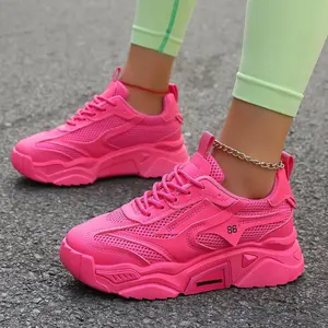 BSCI/Smeta/Sedex/HIGG/GRS Factory New Design Women PU Upper Breathable Casual Red Sports Shoes Fashion Mesh Sneakers