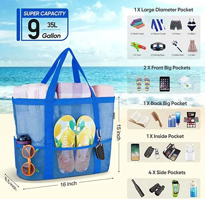 Custom Luxury Summer Nylon Mesh Beach Tote Bags For Women And Girls