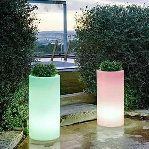 Smart Remote Control 16-Color LED Illuminated Modern Cylindrical Flower Vase Pot Trays for Planters and Garden Decor