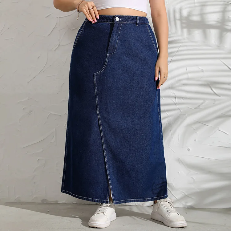 Shop Plus Size Denim Skirts with Front Slit Fashionable