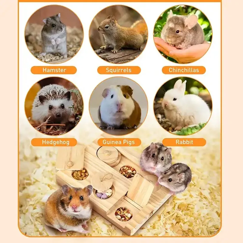 MUYG Wooden Foraging Toy For Small Pets – 6-in-1 Treat Puzzle For Guinea Pigs, Rabbits, Hamsters
