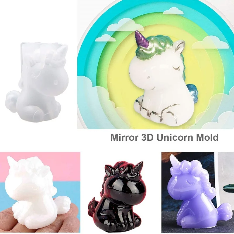 3D Animals Epoxy Resin Silicone Molds Set Unicorn Lion Wolf Elephant Deer  Rabbit Bear Jewelry Casing Supplies 7-Count, Height 2.6-3inch