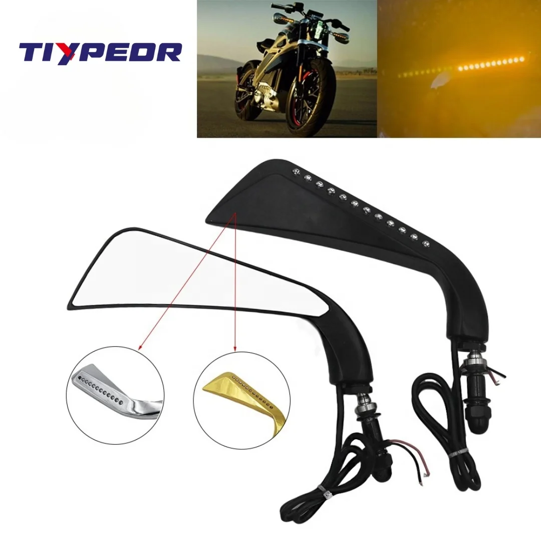 TIYPEOR Motorcycle Rearview Mirror Flowing Water LED Turn Signal Light for Cross Bones Motorcycle Side View Mirror