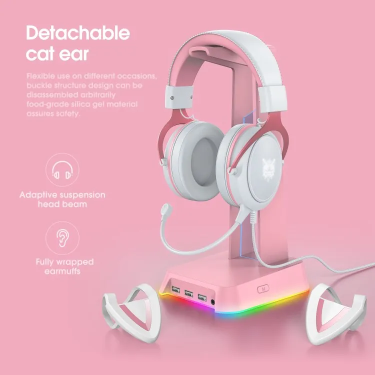 ONIKUMA X10 Headset Wired Gaming with Pink Cat Ear Design