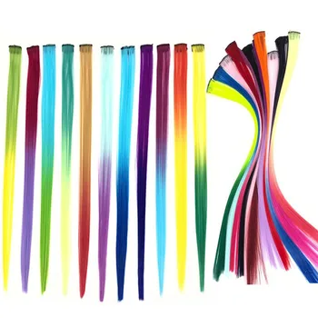 33colors Straight Rainbow Clip Gradient Hair 20inch Synthetic Colorful Hair Extensions Ombre Hairpiece For Girls