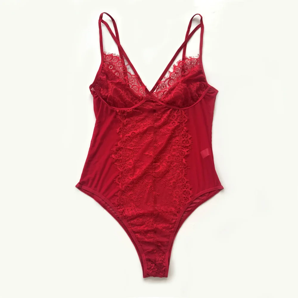 Zoyiame Plus Size Red Lace Bodysuit Lingerie Sexy Teddies Lucky Label