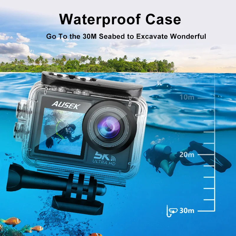 180 Degree Viewing Angle Action Camera Double Screen Deep Diving Action Camera Outdoor Action Camera 60 Fps