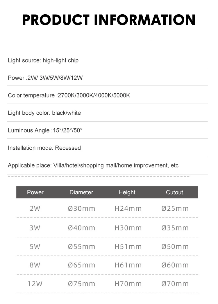 lc1051 new design beam angle aluminum hotel ceiling spotlight recessed 3w led down lamp-3