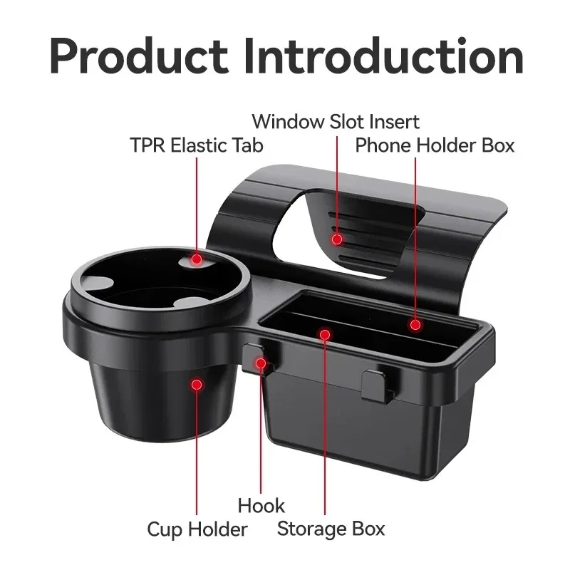 Car Cup Holder & Storage Tray with Phone Mount