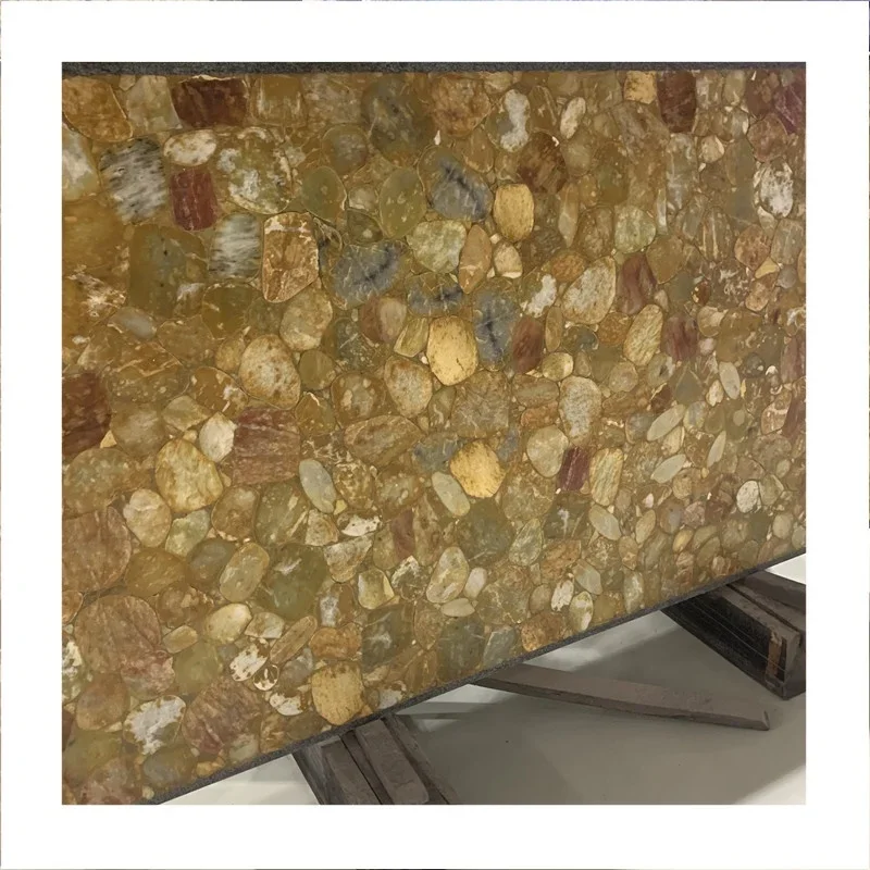 Dalles d’onyx jaune agate éclairées par l’arrière, pierres semi-précieuses pour plans de travail et dessus de table