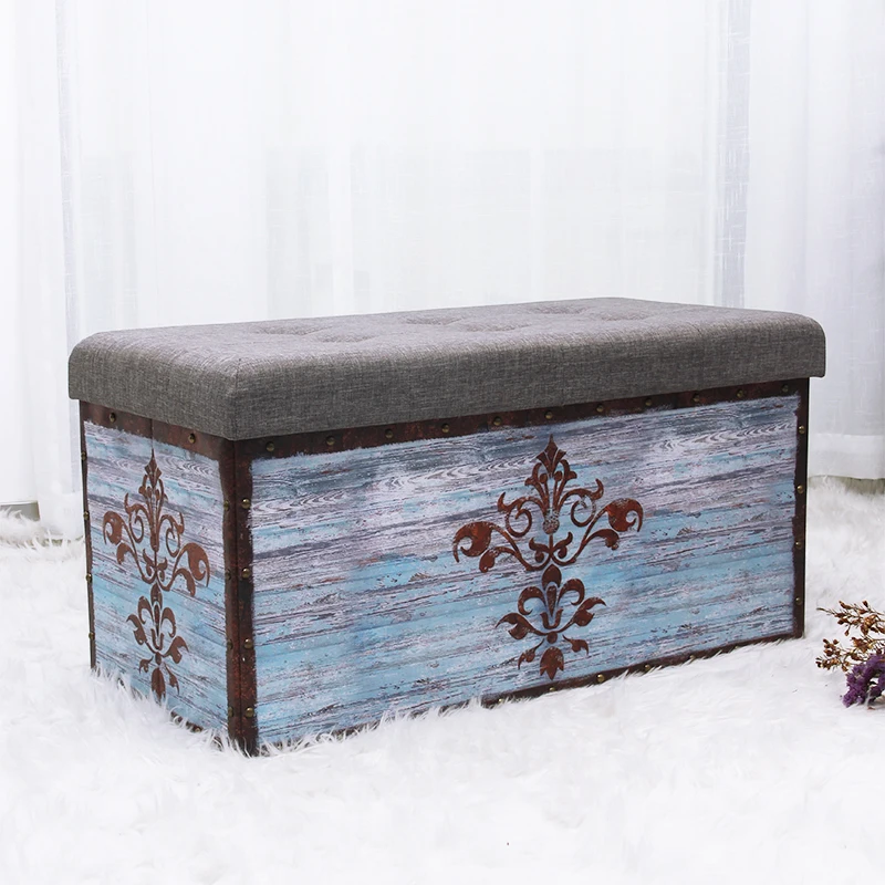 Customized Popular Long Bench Button Design Colourful Folding Storage Sleeper Ottoman Bench