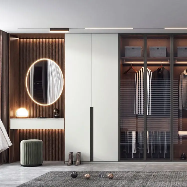 Kuku 2025 Best Sellerwooden Four Door Wardrobe with Drawers Bedroom Furniture