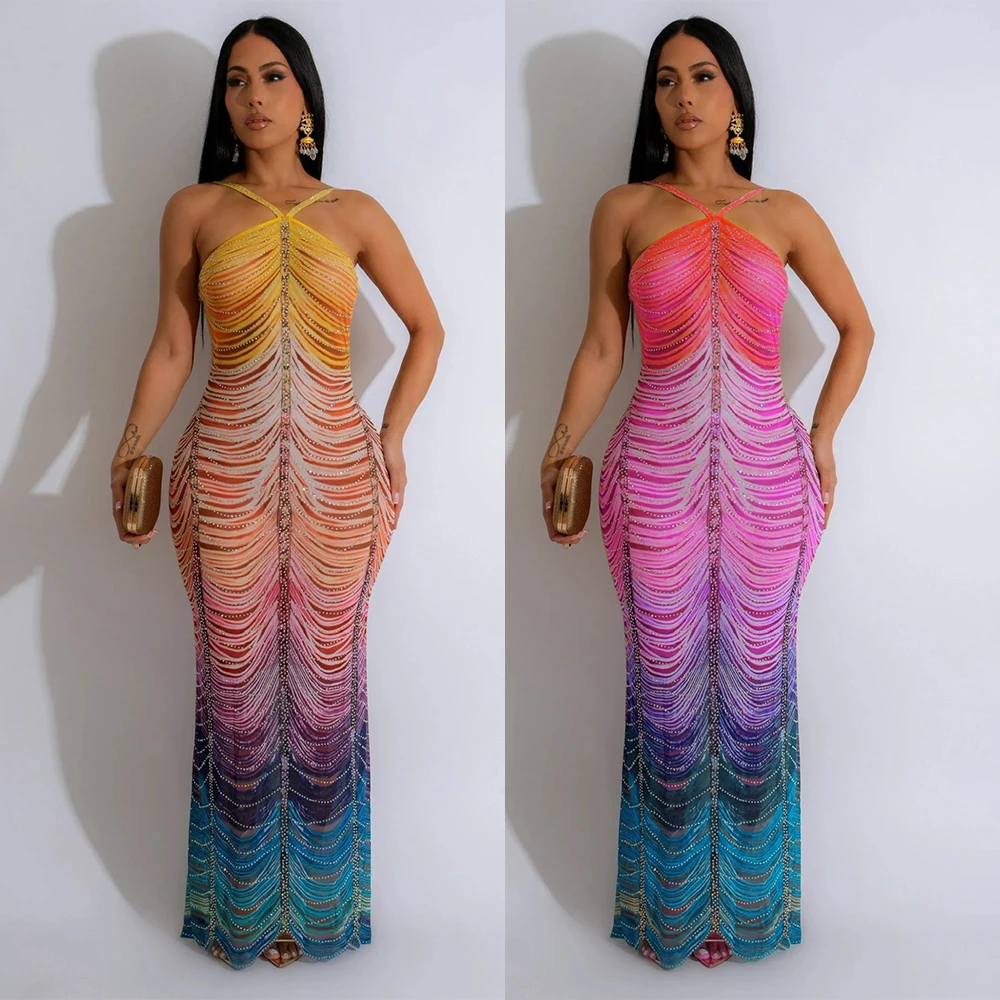 rainbow ombre mesh dress Self-Portrait - Ombr Mesh Midi Dress, Rainbow