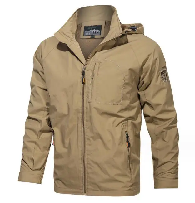 Mens windproof Winter Outerwear Tactical khaki green canvas Cargo bomber Jacket with Hood_voghion.com