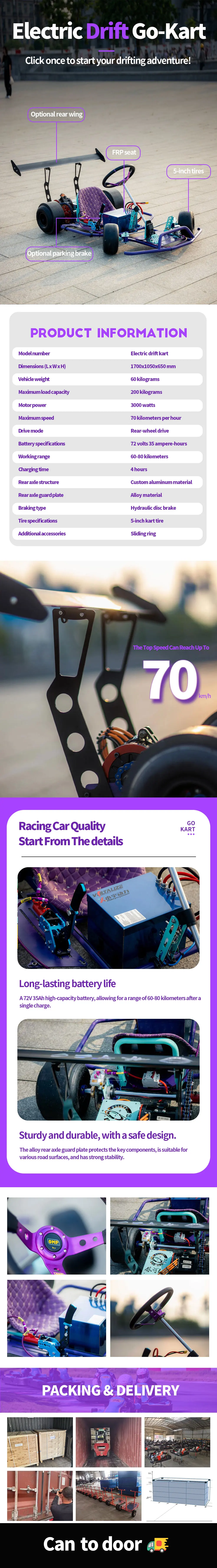 2025 Newest Crazy Electric Go Kart Super Drift Kart For Adults Racing