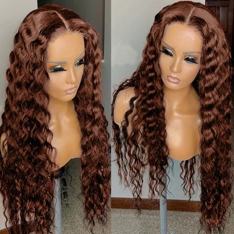 Brown Ocean Curly Lace Frontal Human Hair Wig for Women Brazilian_voghion.com