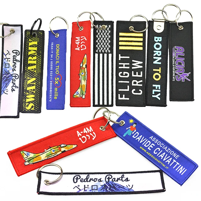Personalized Wholesale Custom Fabric Embroidery Patch Key Ring Tag  Embroidered Key Chain Keyring Keychain