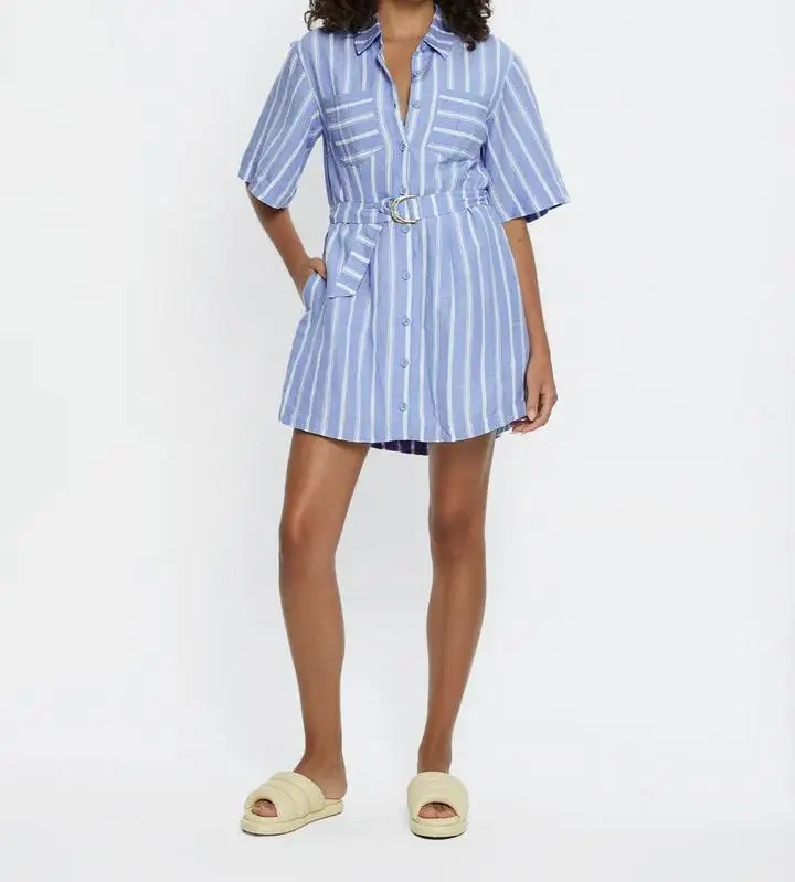 urban revivo denim dress Sleeveless Shirt Collar Cutout Button Front Mini Dress, Blue / S front placket date_night long black bridesmaid dresses Color:bright pink print