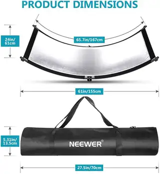 Neewer Clamshell Light Reflector Diffuser with 2M Light Stand and Carrying Bag, 66*24/155x61cm Photography Curved Lighting Refle detail image