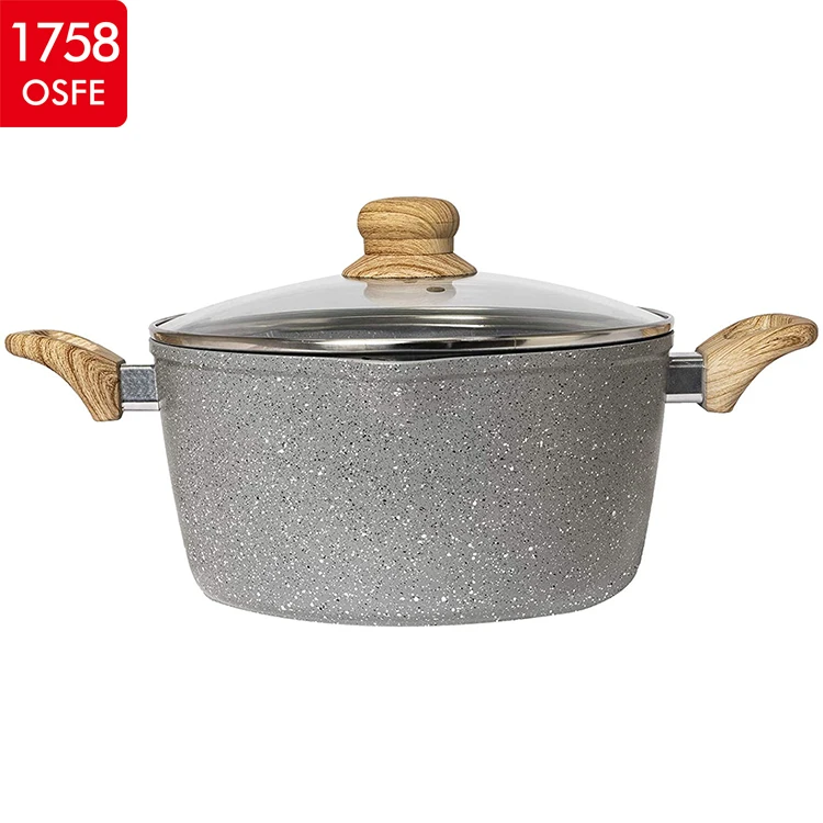 Country Kitchen Cookware Forged Aluminum Dutch Oven, Quart, Speckled Pot  With Handles and Glass Lid