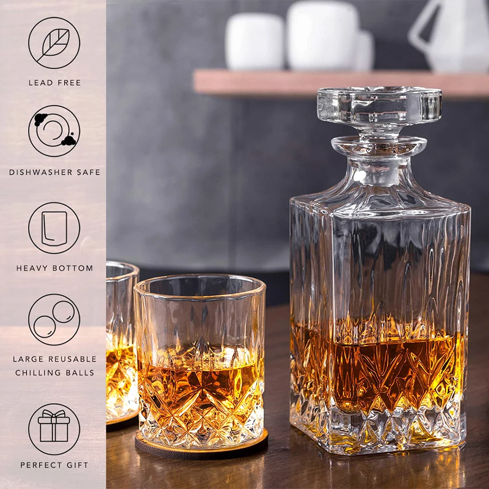 Wholesale Customize Modern Whiskey Decanter Gift Set With 2 Glasses Men Whiskey in Pu Leather Box Liquor Blank Whiskey Decanter