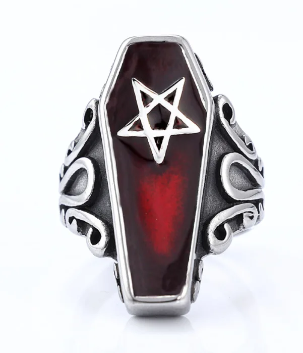 Daesar Men's Stainless Steel Punk Coffin Ring - Silver, Black, Gold Fashion Rings
