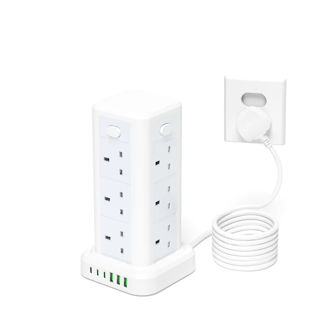 Multifunctional Tower Socket With USB And TYPE C Ports 12-Way UK Power Strip High Quality New Design Customized Plug