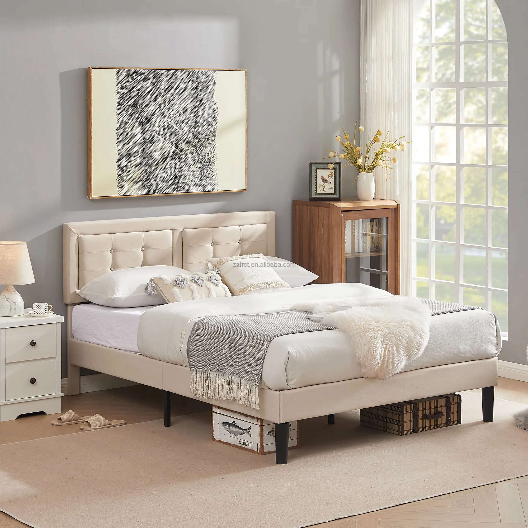 Twin Size Platform Bed Frame With Height Adjustable Upholstered