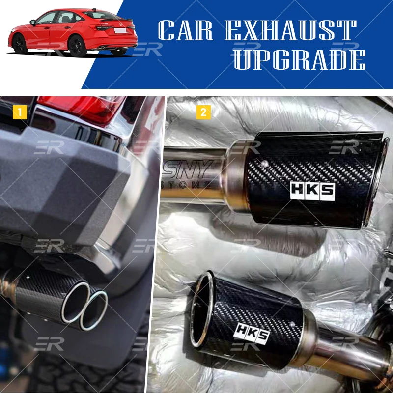 Factory Customized HKS Dual Carbon Fiber Exhaust Tips Double Outlet Muffler Tail Pipe Exhaust Upgrade