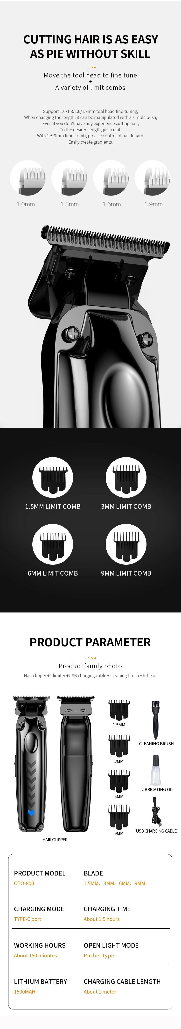 Oem Factory Price High Quality Brushless 7000prm Usb Wireless Hair