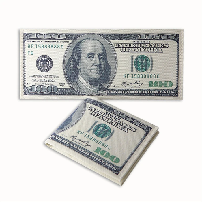 Hundred Dollar Bill Print Canvas Bi-Fold Wallet – Unique Design, Great Gift Idea