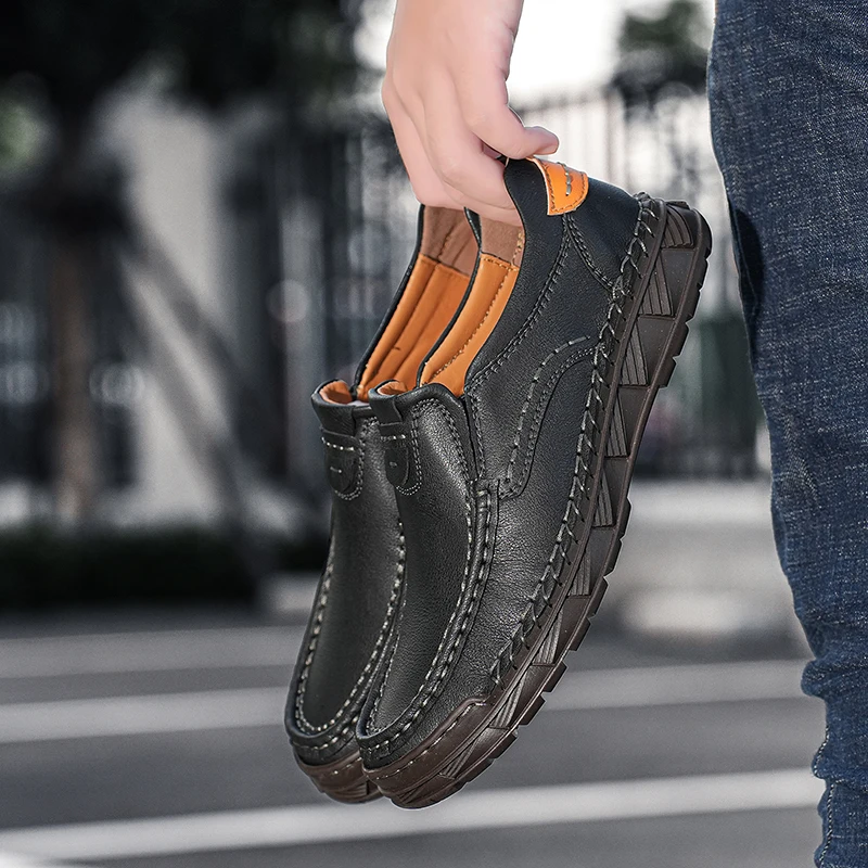 Factory Supply Italian Handmade Comfortable Office Men Genuine Leather Dress Shoes Large Size Business Leather Loafer Shoes