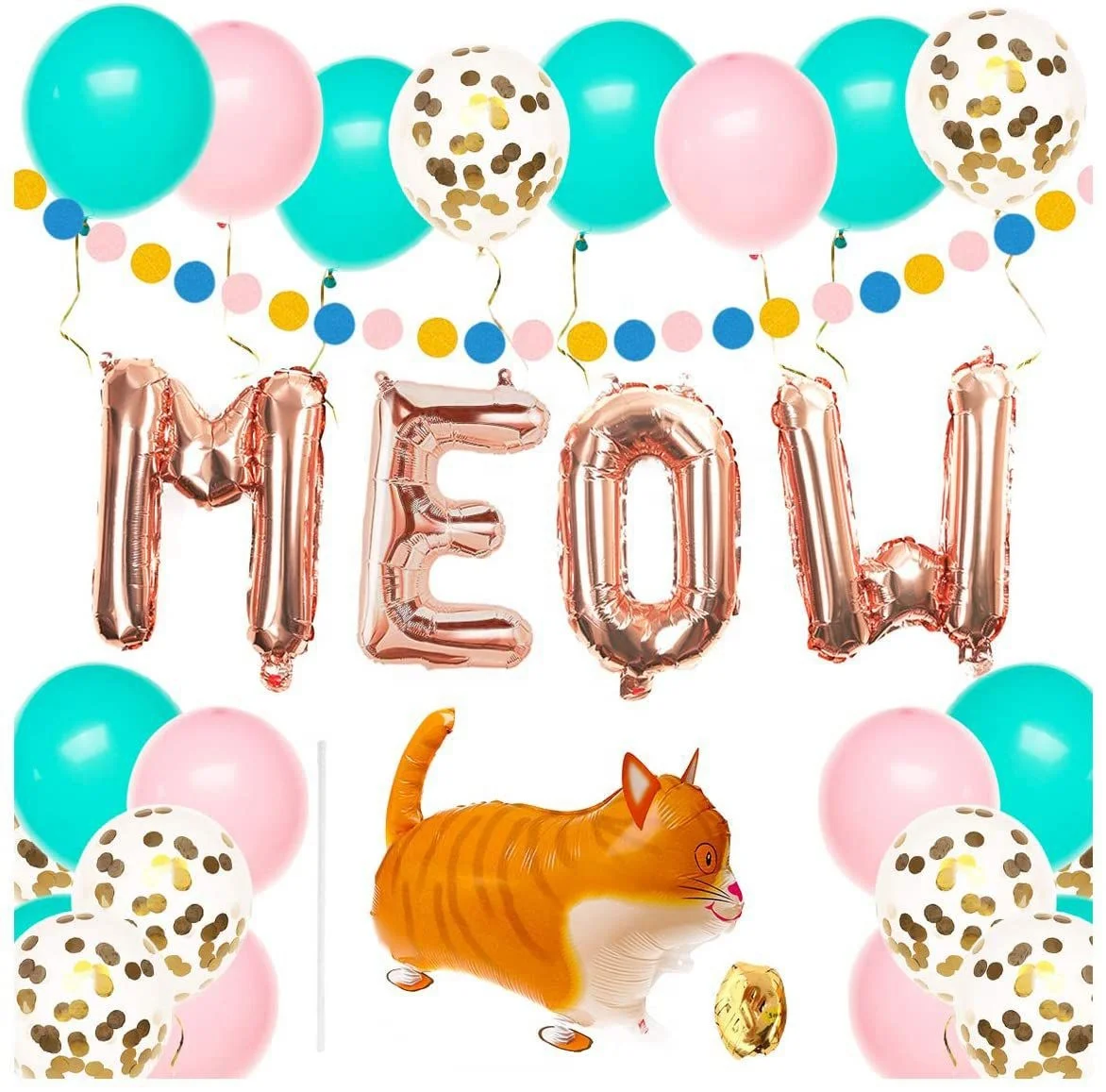 pet birthday party decoration meow balloon banners walking cat
