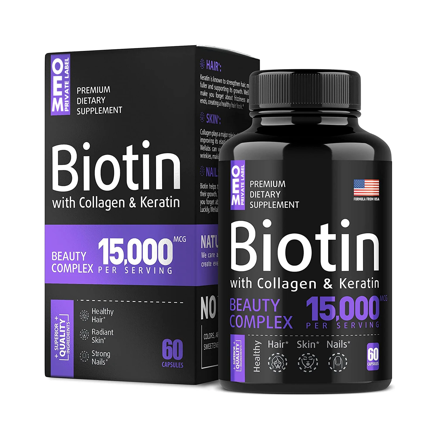 Tiktok Hot Sell Supplement for Good Skin Biotin Plus Collagen Supplement Capsules for Hair Skin and Nails Care