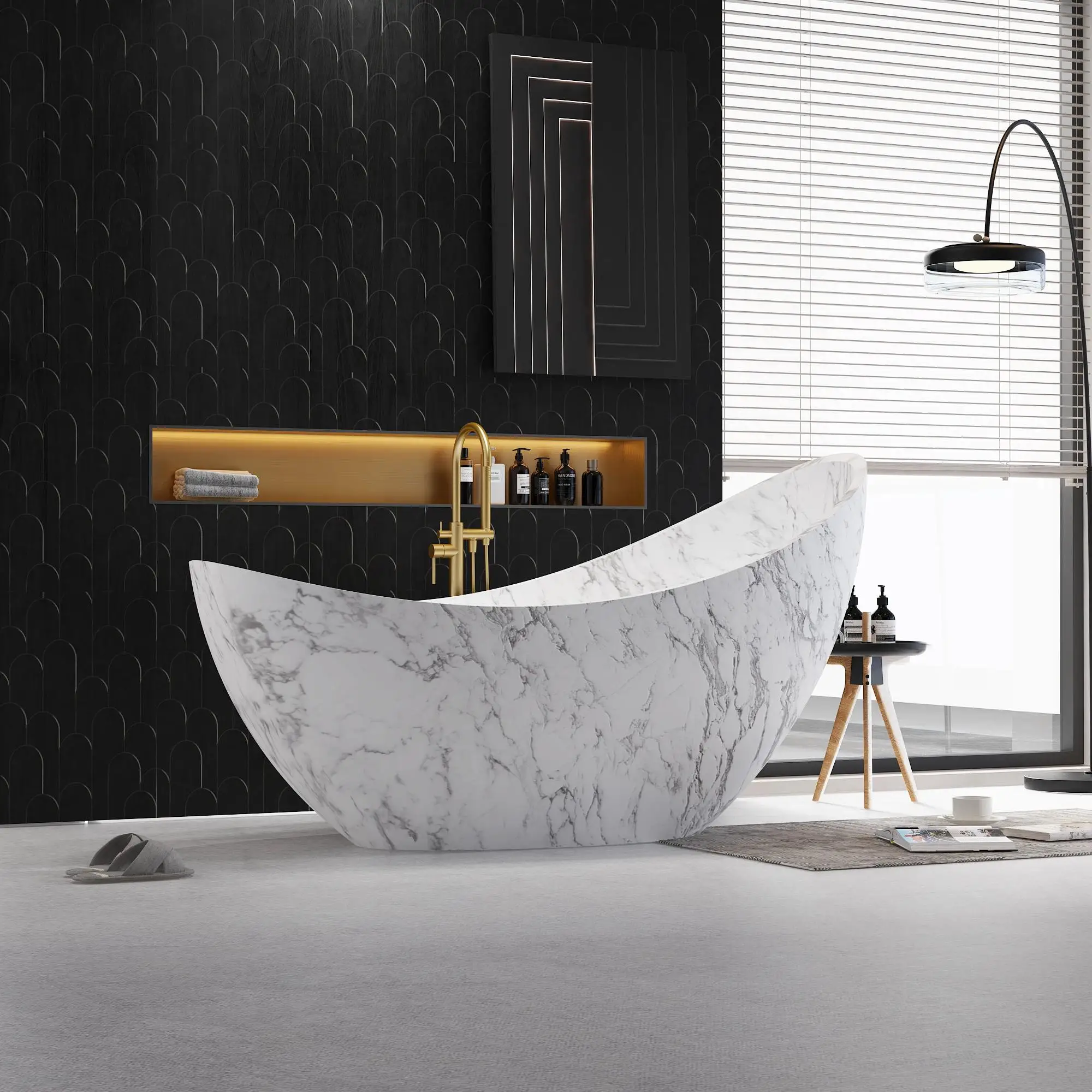 Luxury Modern Freestanding Bath Tub Customized Marble Texture Solid