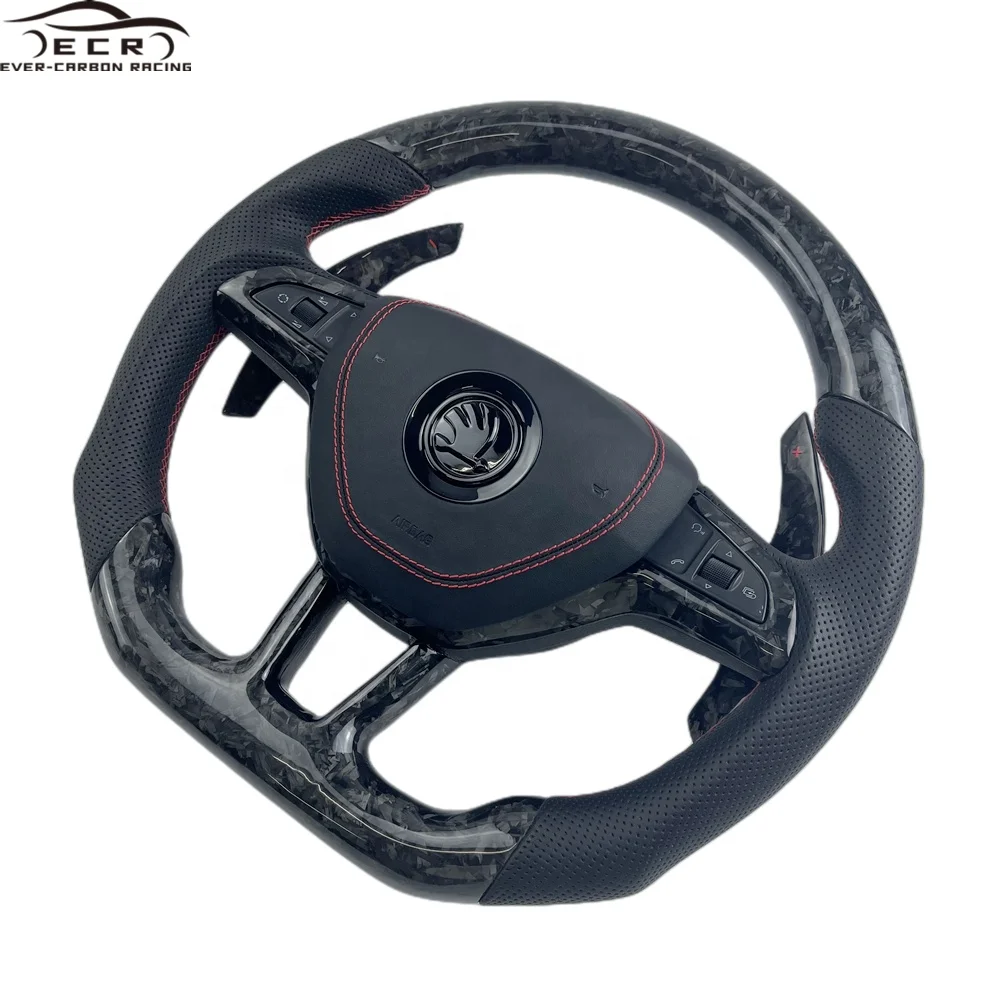 Ever-Carbon Racing ECR Custom Design Flat Bottom Forged Carbon Fiber Steering Wheel for Skoda Octavia Steering Wheel
