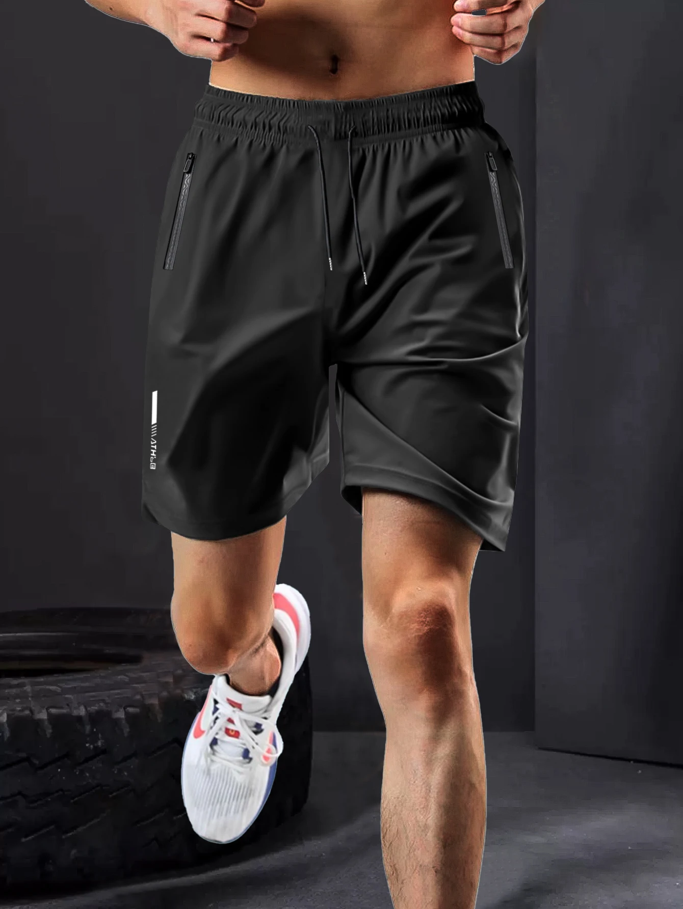 Mens Gym Workout Shorts Quick Dry Athletic Shorts Lightweight Running Shorts with Zipper Pockets Breathable Elastic Sporty Pants