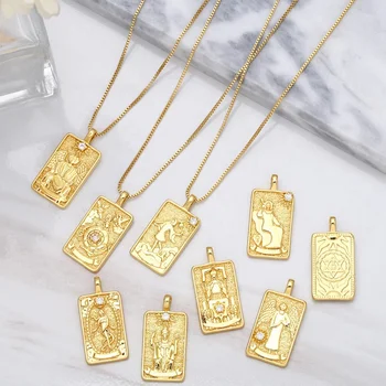 High quality vintage creative jewelry stack 18k gold plated Tarot crystal zircon pendant choker necklace for women