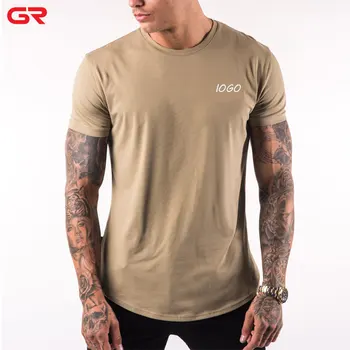 Hot sale Crewneck Short Sleeve Slim Fit Gym Sports T Shirt Scallop Hem Logo Printed Custom Mens T Shirt