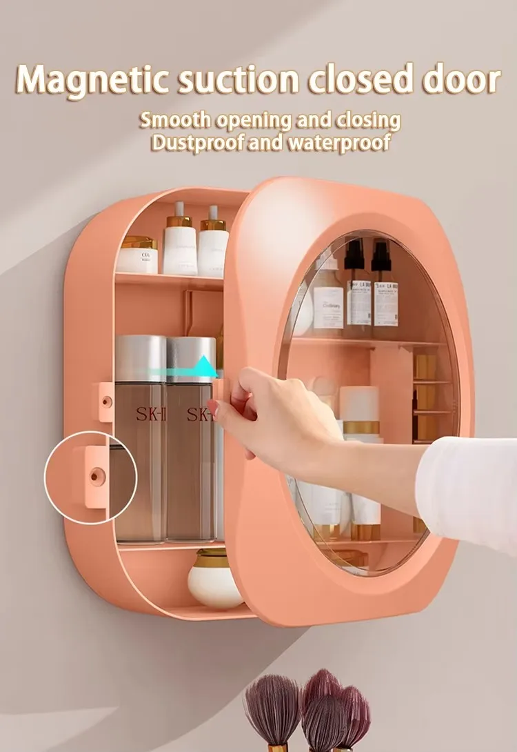 Drill-free Easy Install Bathroom Makeup Holder Waterproof Wall Hanging Cosmetics Organizer Bathing Products Storage Box details