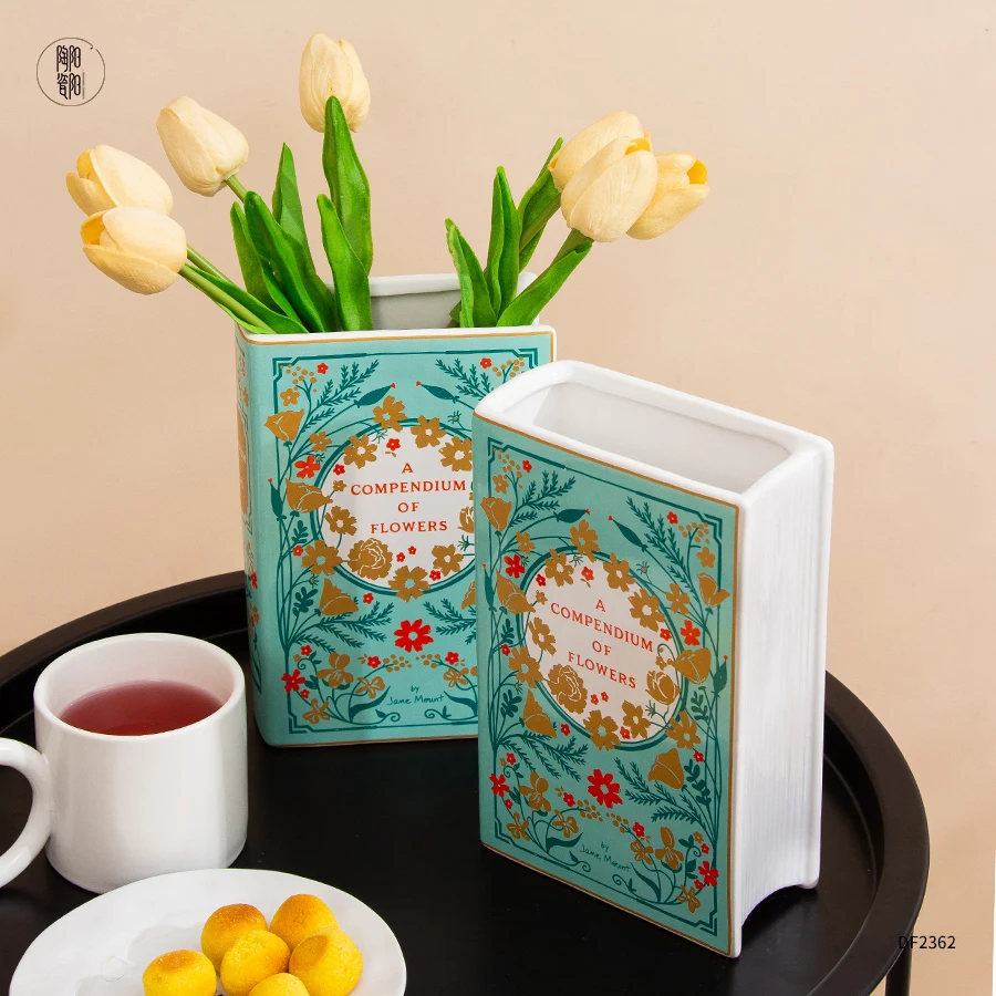 Custom logo Pattern Nordic Style Ceramic Book Flower Vase Home Decor Flowers Dried Flower Vase Ceramic Book Vases