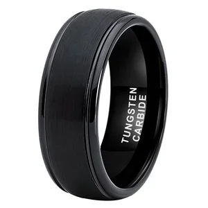 Coolstyle Jewelry 8mm Wholesale Domed Two Lines Black Tungsten Wedding Band for Men Women Fashion Engagement Finger Rings