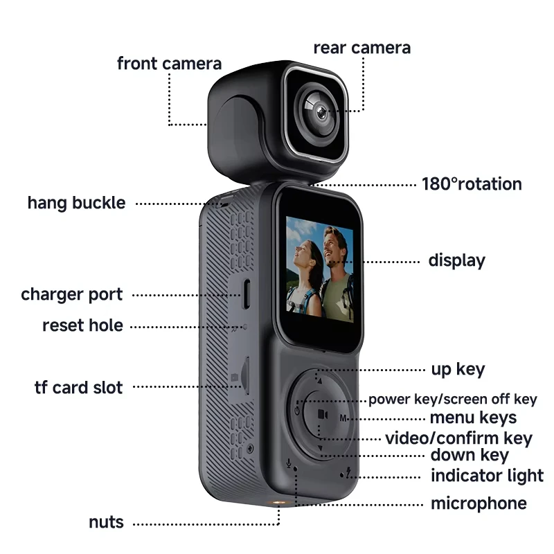 Dual Lens Action Camera 4K Handheld Pocket Digital Camcorder WiFi 180 ...