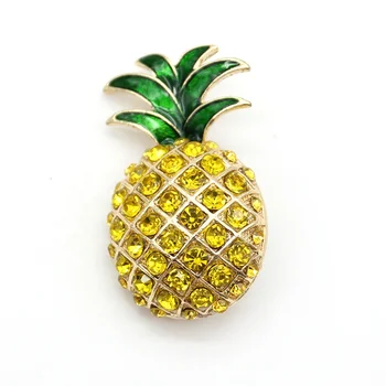 Custom Rhinestone Fruit Pineapple Brooches Yellow Crystal Food Brooch Pin