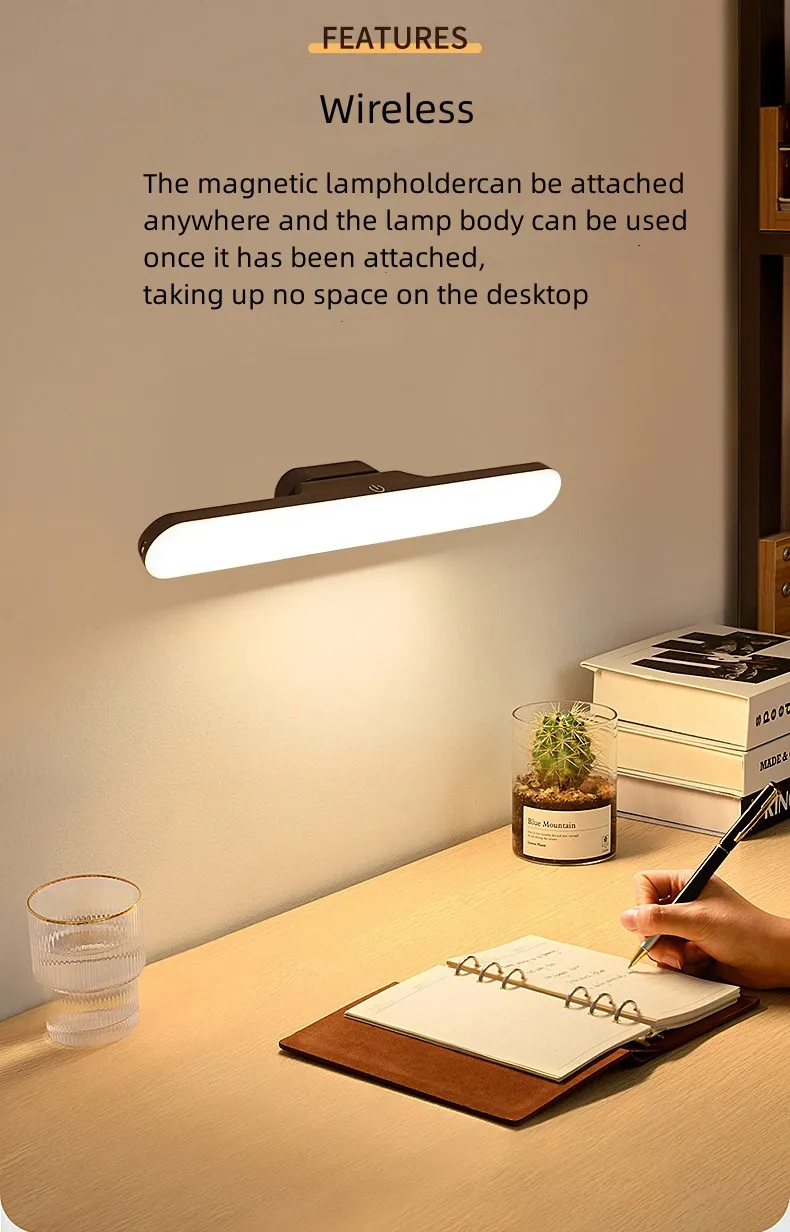 Desk Lamp Hanging Wireless Touch For Study Reading Stepless Dimming Usb Led Night Light
