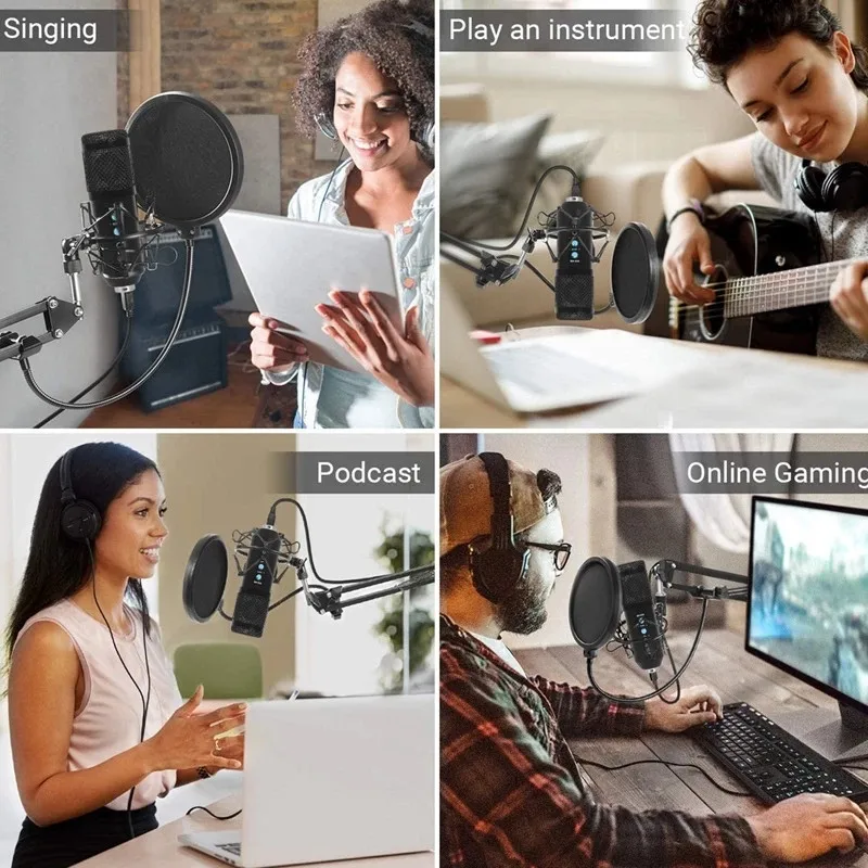 USB Mic BM858 Desktop Gaming Computer Condenser Microphone Set for Karaoke Tiktok Youtube Studio Video Podcast Recording Mic