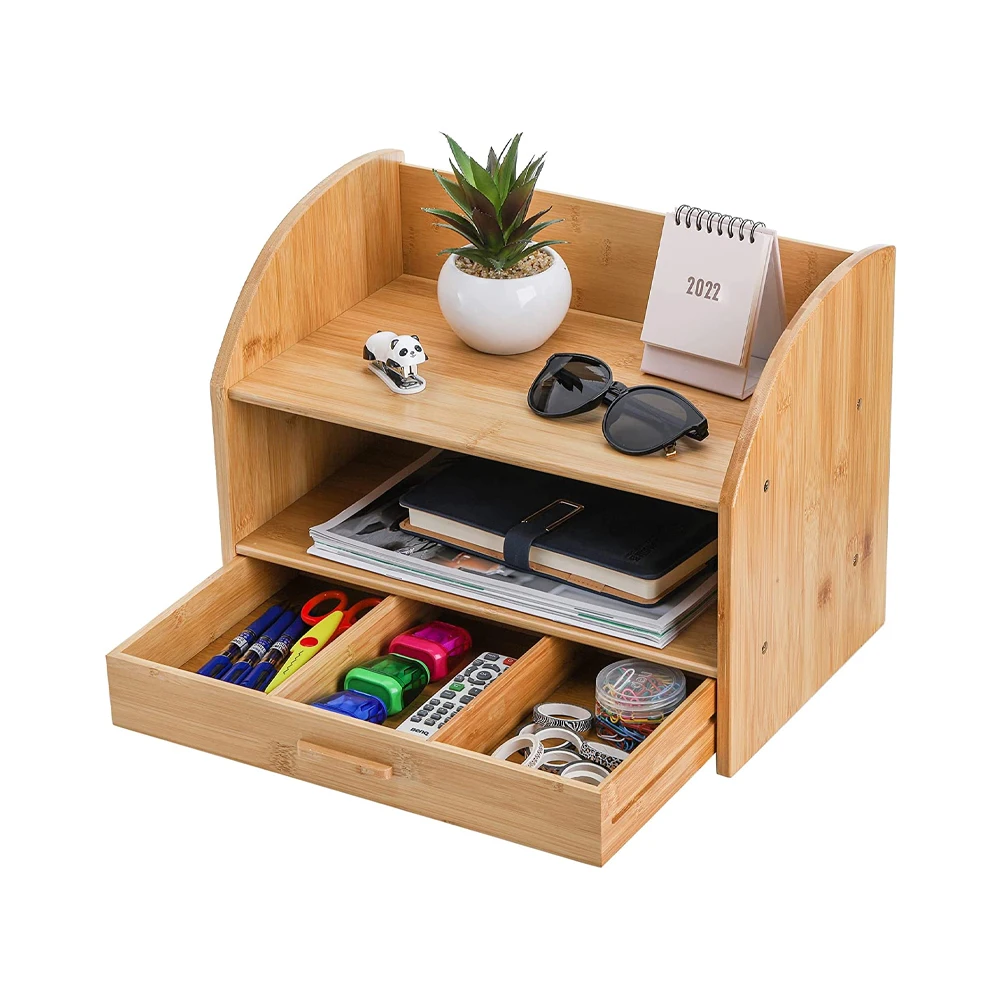 Desk Storage Rack With Drawer On Desktop Bamboo Storage Organizer - Buy ...