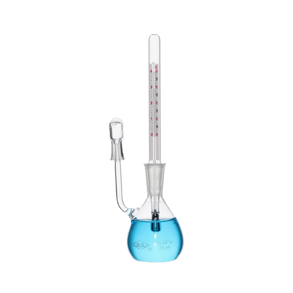 Specific Gravity Bottle Pycnometer Glass Density Bottle Lab Glassware with Thermometers, 25ml Capacity
